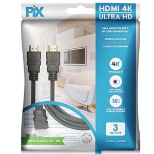 Cabo Hdmi 2.0 4K Hdr 19P 3 Metros Pix Gold Preto