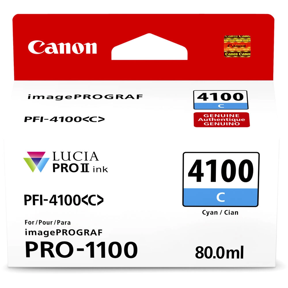 Cartucho de Tinta Canon PFI-4100 C, Ciano, 80ml - 6778C002 (Sob encomenda)